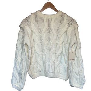 Cream Cable Knit Crewneck Sweater